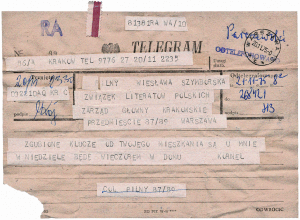 nowe_Szymborska_s_363_telegram mat. pochodzi z archiwum Biblioteki Jagielońskiej